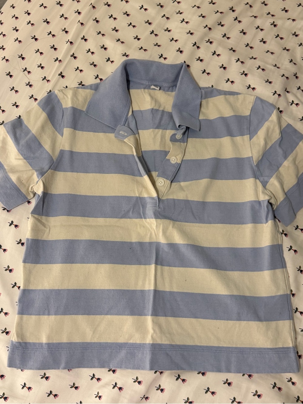 Uniqlo Boys Polo Shirt in Light Blue and Cream Stripes